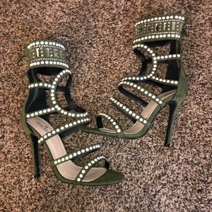 Olive green suede heels